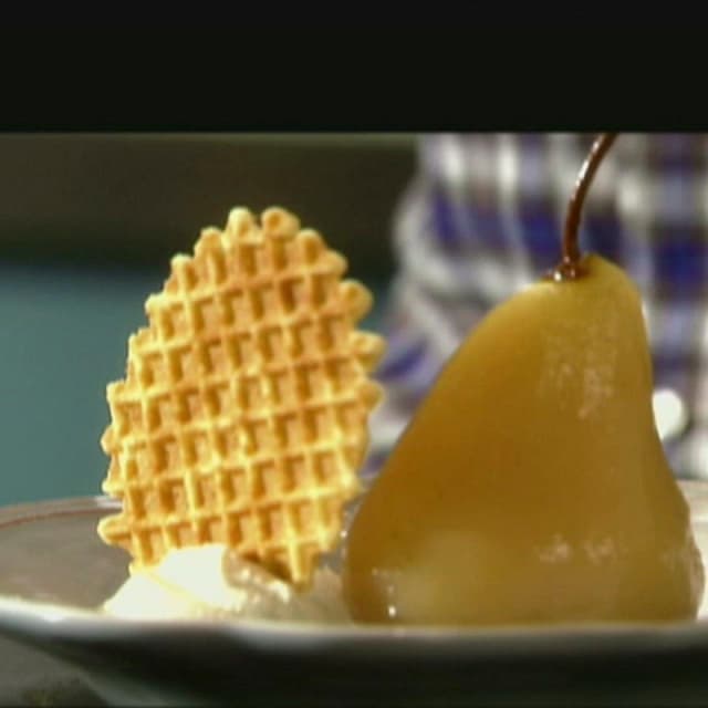 Vanilla Poached Pears with Chocolate Sauce and Ice Cream (Poire Belle