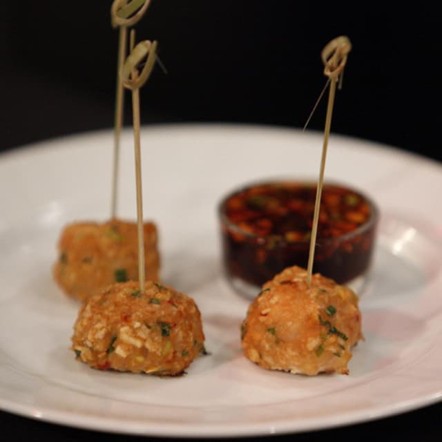 Shrimp Balls with Water Chestnuts and Spicy Soy Dipping Sauce Punchfork