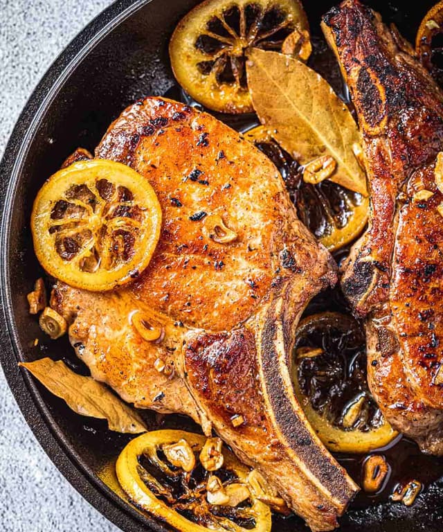 Pork Chops with Bay Leaf and Lemon Slices Punchfork