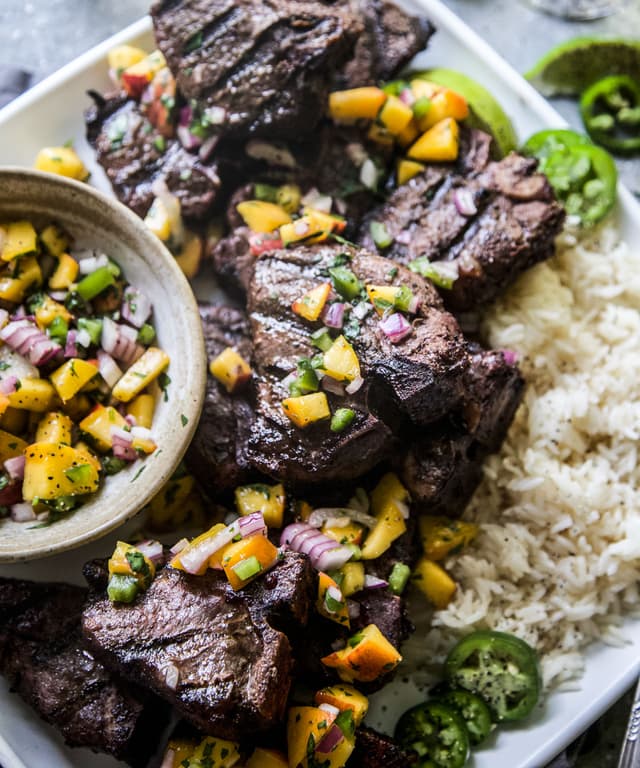 Grilled Jerk Lamb Loin Chops with Peach Salsa Punchfork