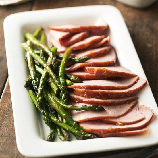 Chutney Glazed Ham with Roasted Asparagus Punchfork