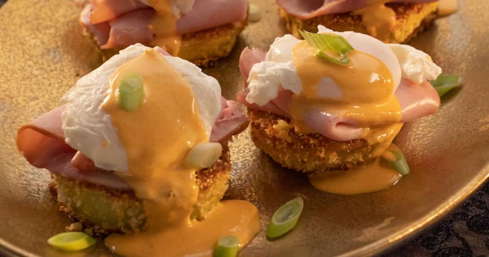 Fried Green Tomato Benedict with Easy Cajun Hollandaise Punchfork