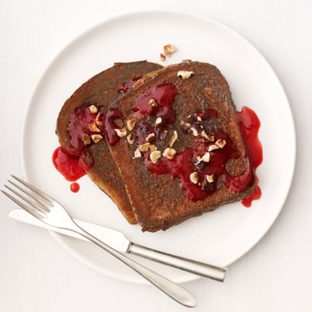 ChocolateHazelnut French Toast with Raspberry Syrup Punchfork