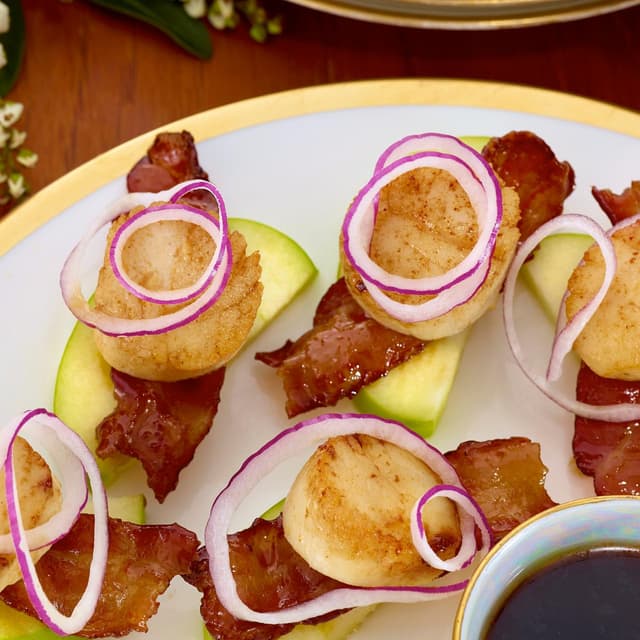Maple Bacon, Scallop, and Apple Stacks Punchfork