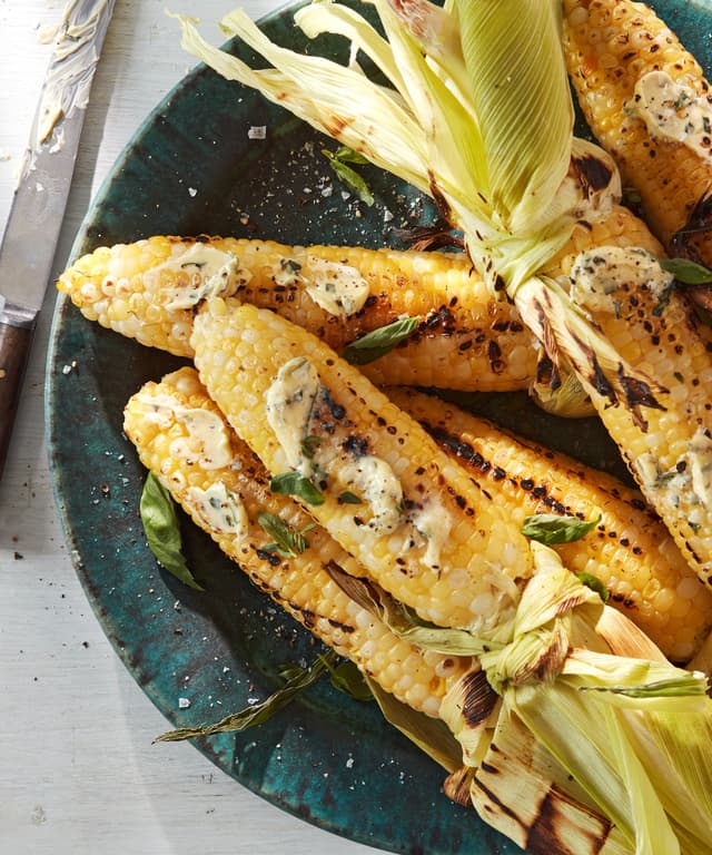 Grilled Sweet Corn with Basil Butter Punchfork