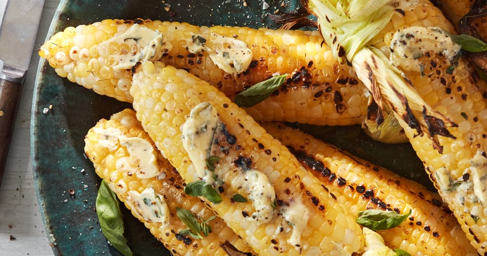 Grilled Sweet Corn with Basil Butter Punchfork