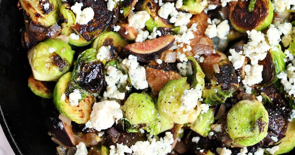 Fried Brussels Sprouts with Fig & Blue Cheese Crumble Punchfork