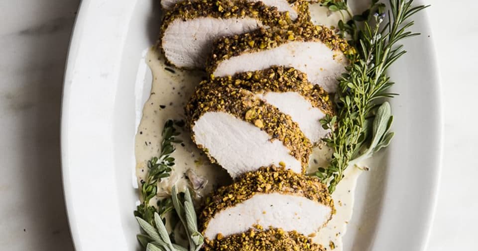 Pistachio Crusted Pork Tenderloin with White Wine Dijon Sauce Punchfork