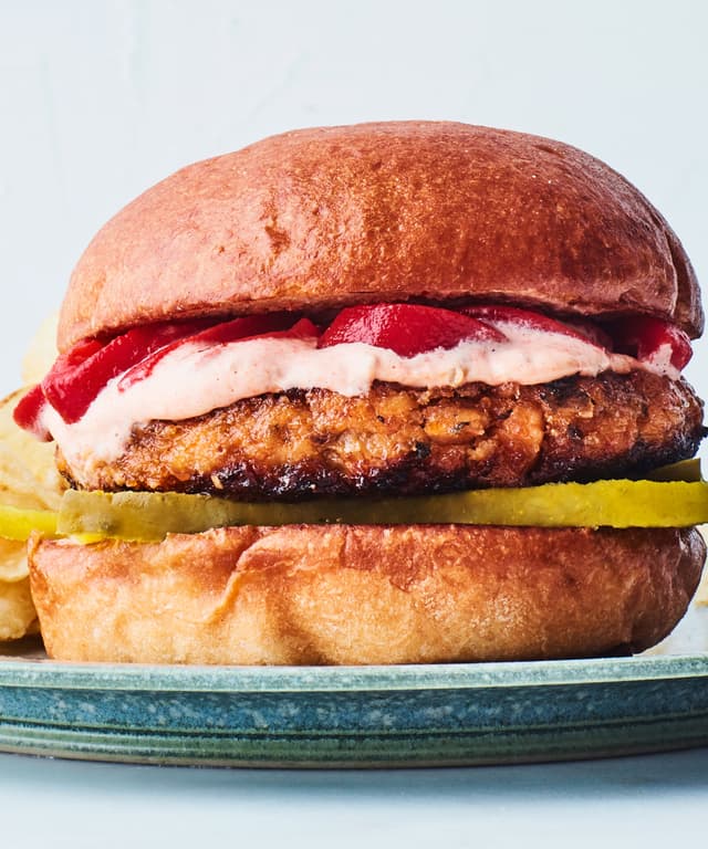 Salmon Burgers with Red Pepper Mayo Punchfork