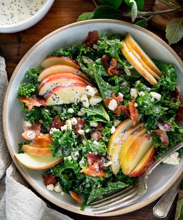 Kale Apple Salad with Bacon and Creamy Poppy Seed Dressing Punchfork