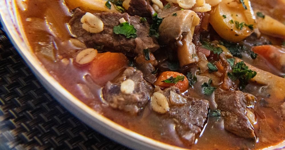 Leftover Prime Rib Beef Barley Soup with Mushrooms Punchfork