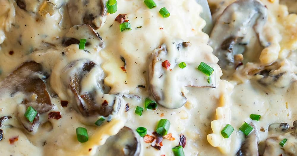 Creamy Balsamic Mushroom Ravioli Alfredo Punchfork