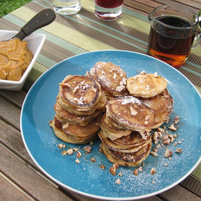 Silver Dollar ButtermilkPecan Pancakes with Bourbon Molasses Butter