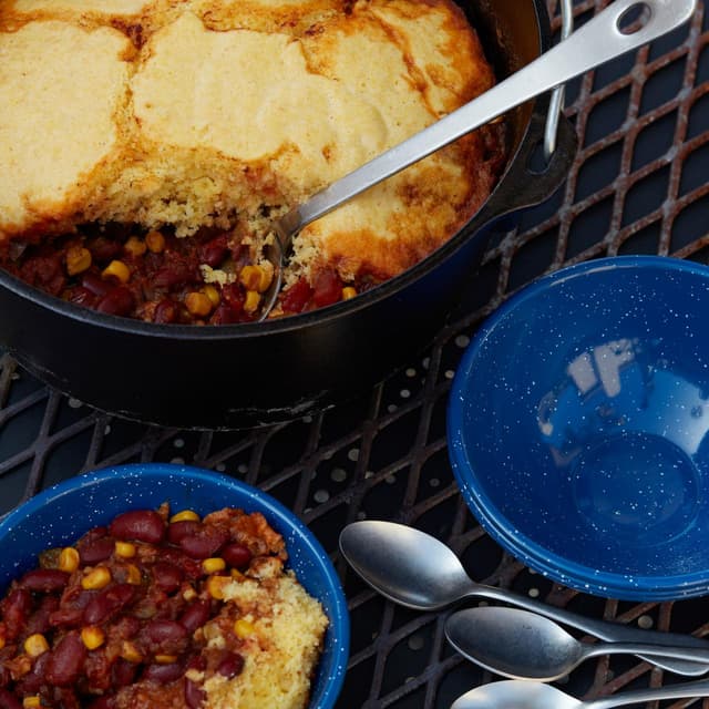 Campfire Dutch Oven Chili and Cornbread Punchfork