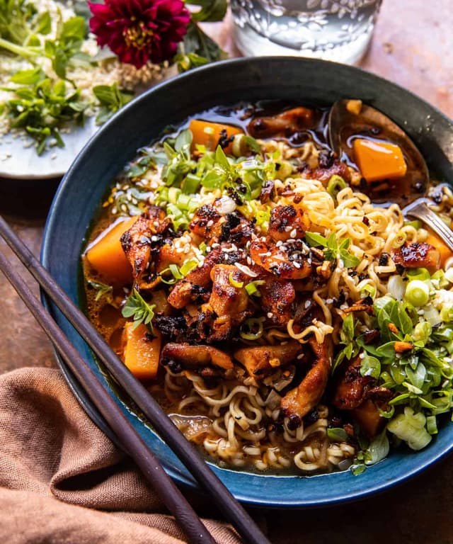 Chili Crisp Chicken and Noodles in Ginger Soy Broth Punchfork