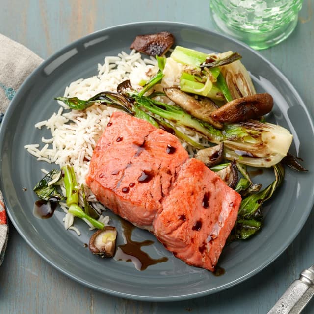30Minute PanSeared Salmon with Baby Bok Choy and Shiitake Mushrooms