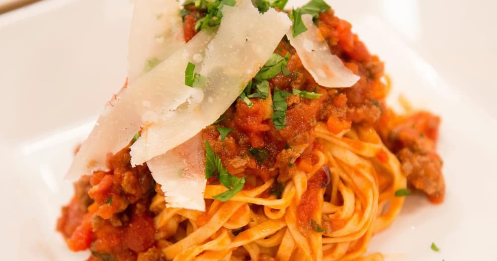 Linguini Bolognese with Pancetta, Beef, Tomato Sauce, Herbs and