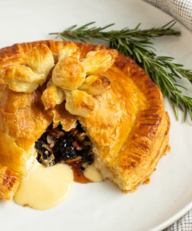 Baked Brie en Croûte with Honey, Dried Cherries, Pecans & Rosemary
