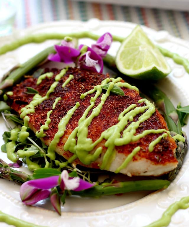 Blackened Rockfish with Avocado Fish Taco Sauce Punchfork