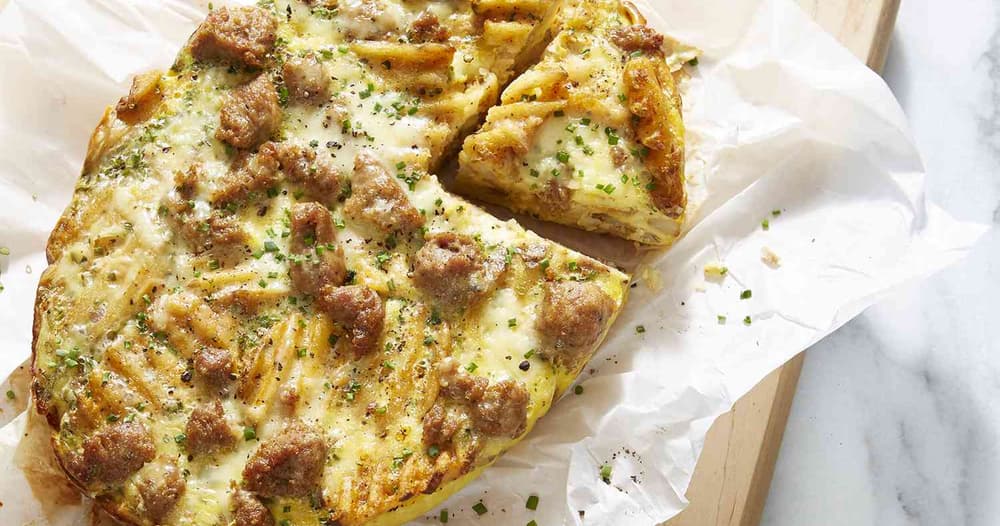 Slow Cooker Frittata with Sausage and Waffle Fries Punchfork