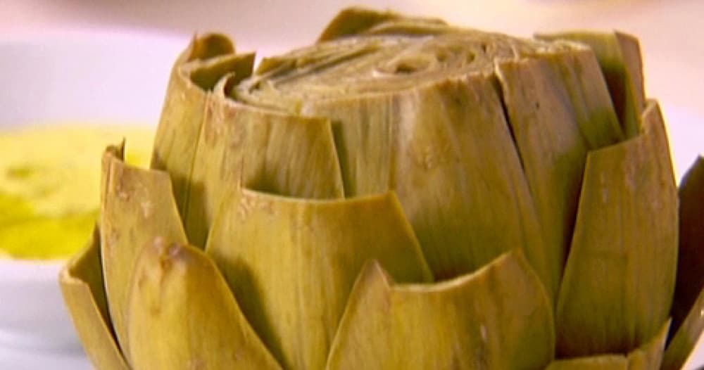 Steamed Artichokes with Almond Saffron Dip Punchfork