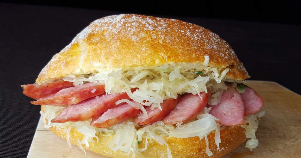 Broodje Rookworst Dutch Sausage and Sauerkraut Sandwich Punchfork