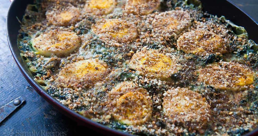 Spinach Gratin with Hard Boiled Eggs Punchfork