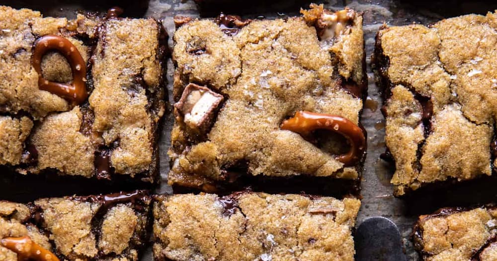 Salted Pretzel Snickers Chocolate Chip Cookie Bars Punchfork