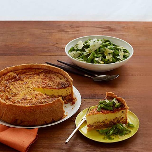 DeepDish Ham Quiche with Herb and Asparagus Salad Punchfork