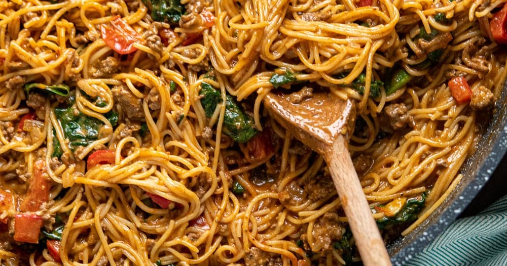 One Pot Creamy Beef Harissa Pasta Punchfork