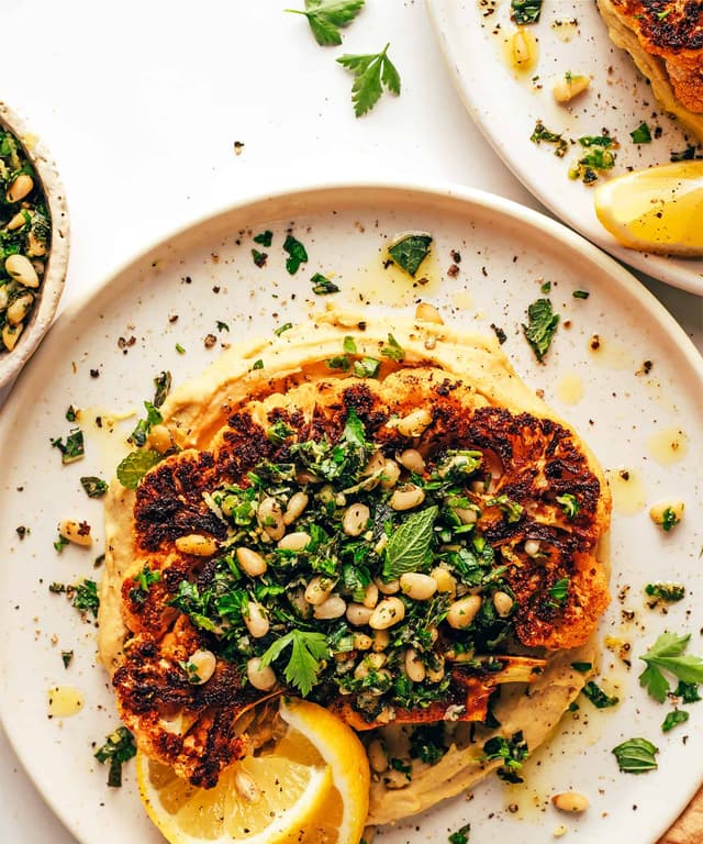 Cauliflower Steaks with Hummus and Gremolata Punchfork