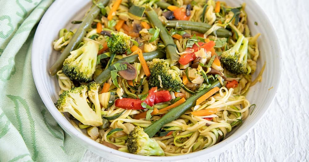 Frozen Vegetable Stir Fry with Zucchini Noodles Punchfork