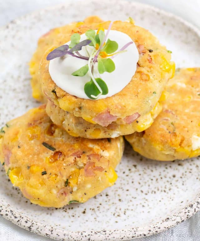 Corn Fritters with Ham & Feta (2 Ways) Punchfork