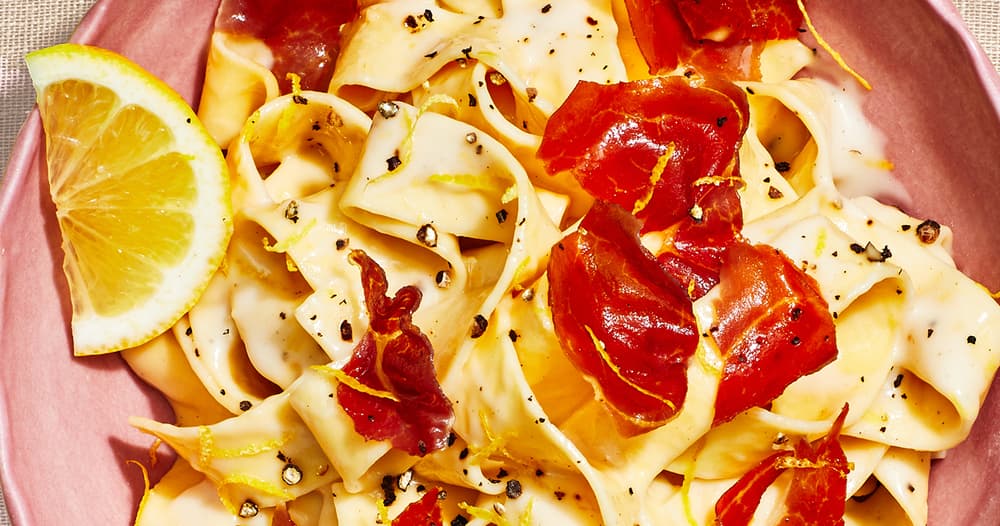 Creamy Lemon Pappardelle with Crispy Prosciutto Punchfork