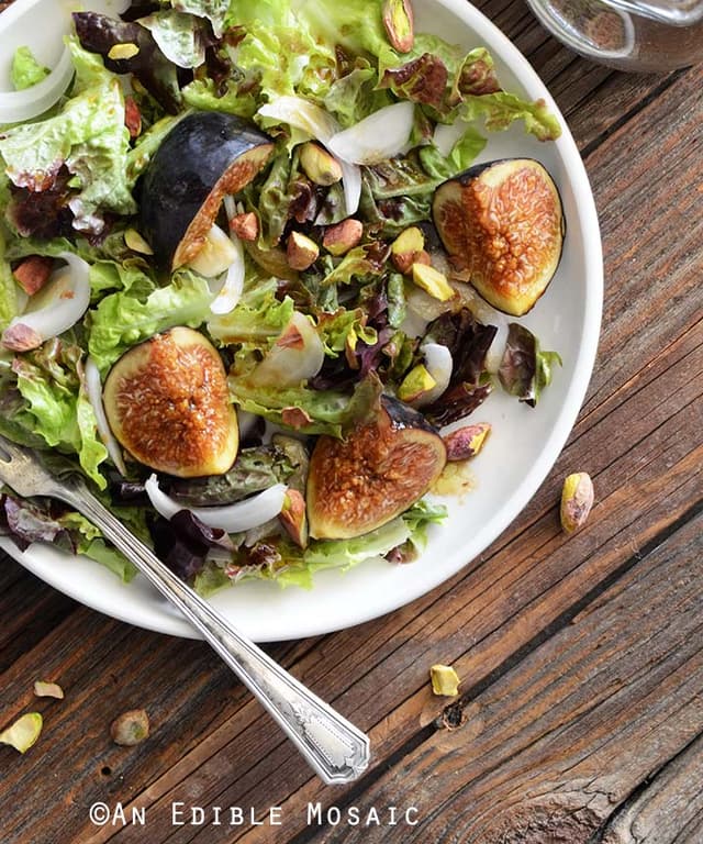 Fresh Fig Salad with Pistachio and Pomegranate Dressing Punchfork