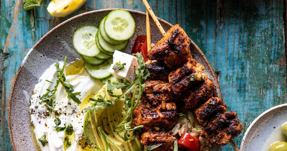 Greek Lemon Chicken Bowls with Sizzled Mint Goddess Sauce Punchfork