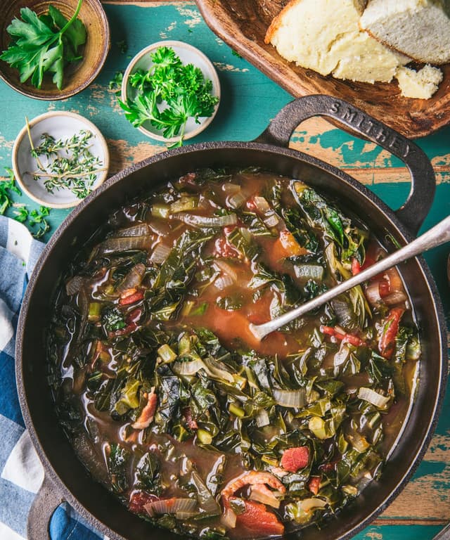 Sweet and Spicy Collard Greens with Bacon Punchfork
