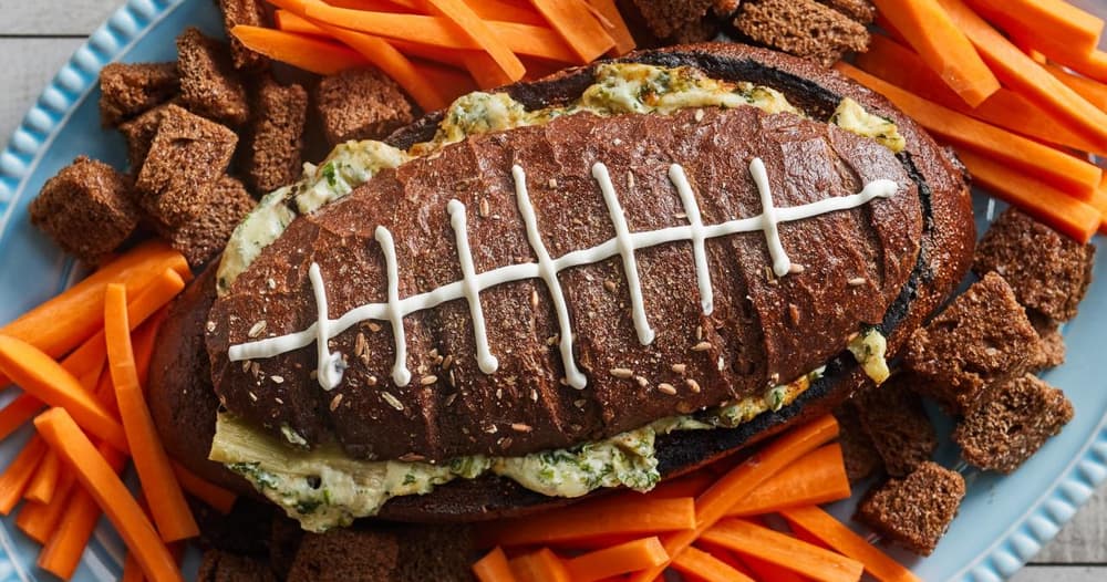 SpinachandArtichokeStuffed Football Bread Bowl Punchfork