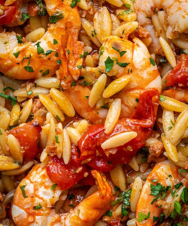 Air Fryer Orzo with Shrimp and Chorizo Punchfork