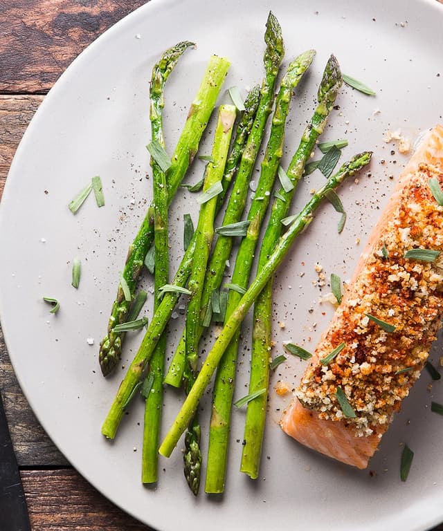 Baked MustardCrusted Salmon with Asparagus and Tarragon Punchfork