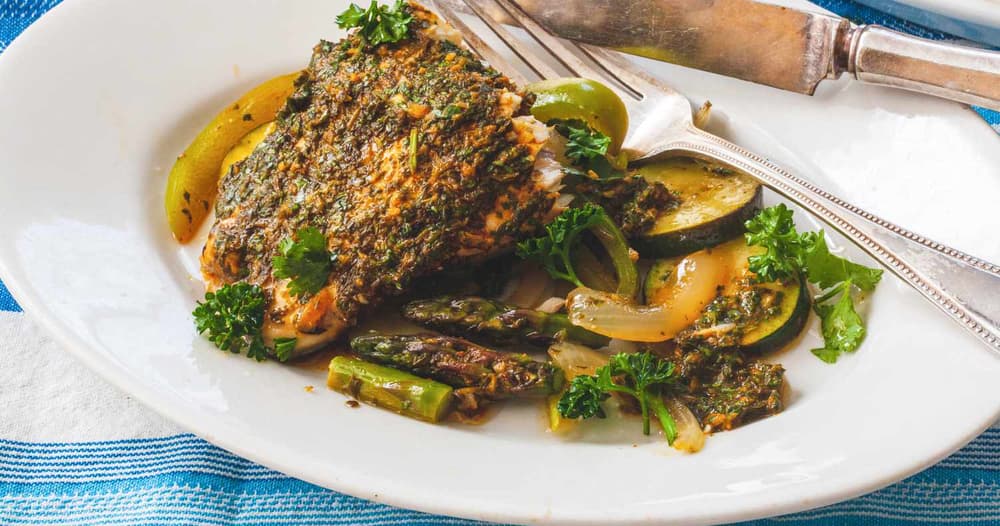 Parchment Baked Fish and Vegetables with Chermoula Punchfork