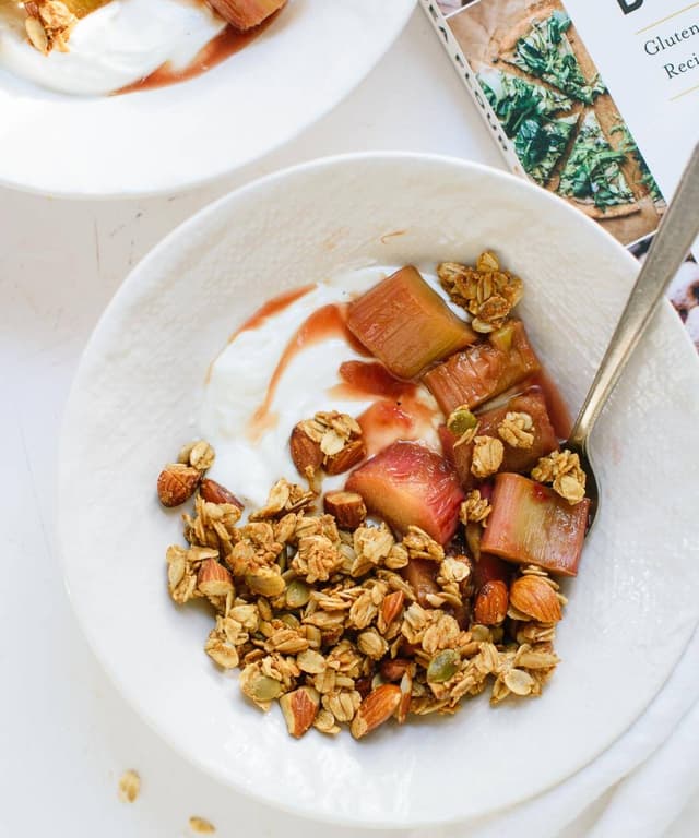 Clumpy Granola with Stewed Rhubarb Punchfork