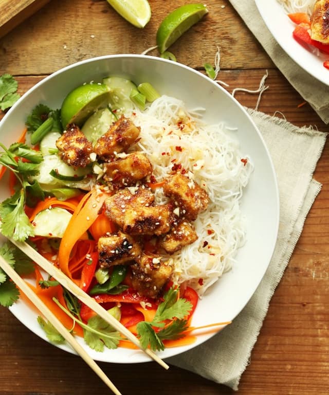 Rice Noodle Bowls with Almond Butter Tofu Punchfork