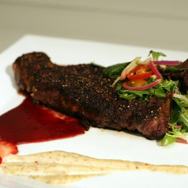 Pepper Crusted Steak With Strawberry Zinfandel Sauce And Orange Mustard pepper-crusted-steak-with-strawberry-zinfandel-sauce-and-orange-mustard