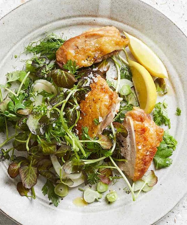 Crispy Chicken with Watercress, Fennel, and Garlic Punchfork