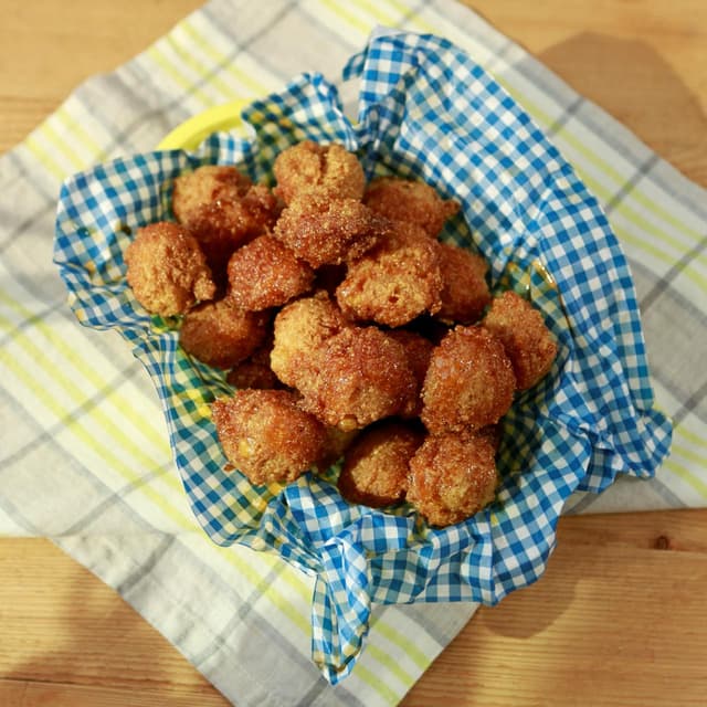 Sunny’s Easy Hush Puppies with a Hot Honey Dipping Sauce Punchfork