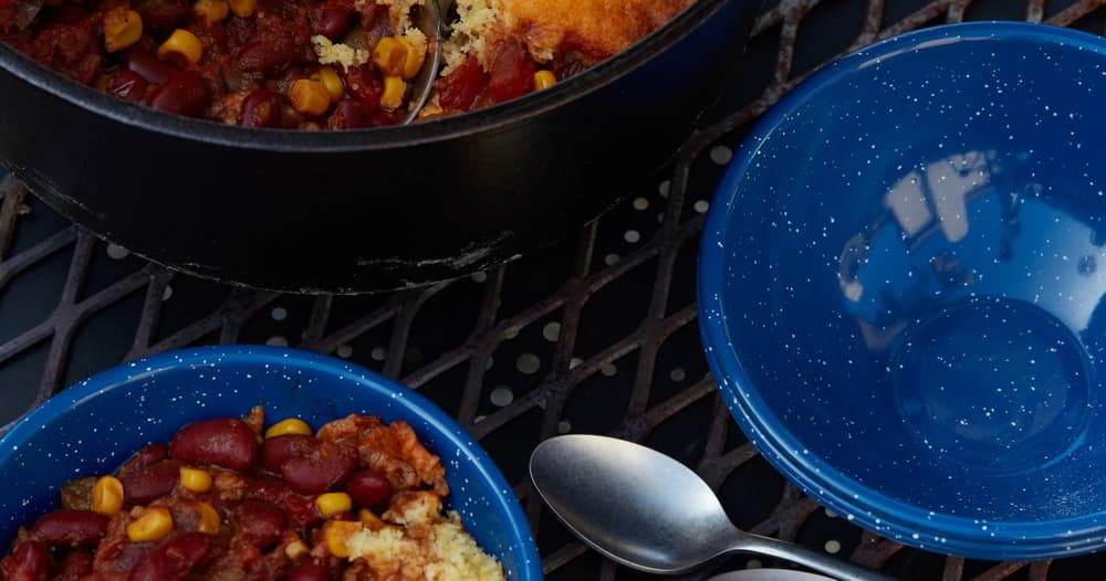 Campfire Dutch Oven Chili and Cornbread Punchfork