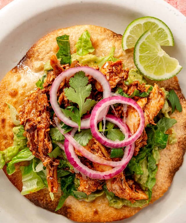 Easy Rotisserie Chicken Tostadas with Quick Pickled Onions Punchfork