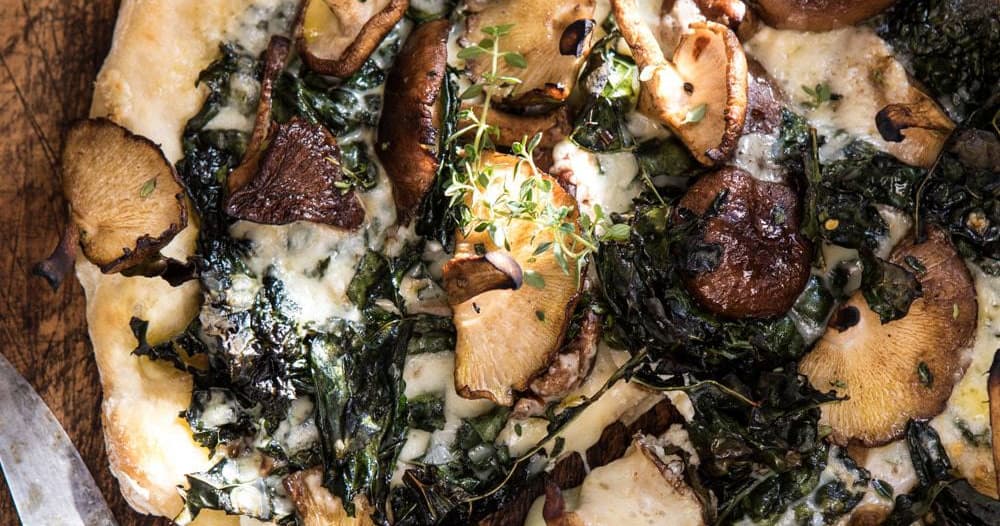 Roasted Mushroom Kale Pizza Punchfork