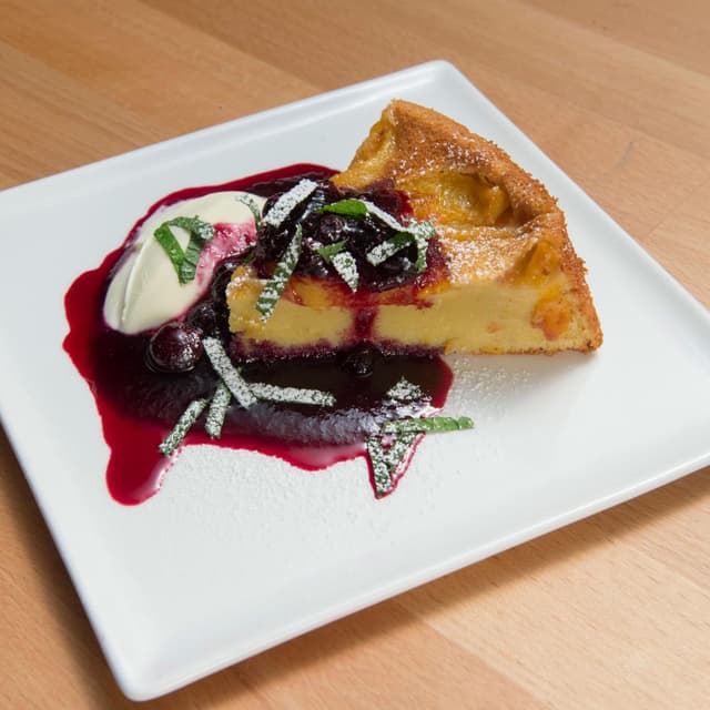 Olive Oil Cake with Blueberry Sauce and Peaches Punchfork